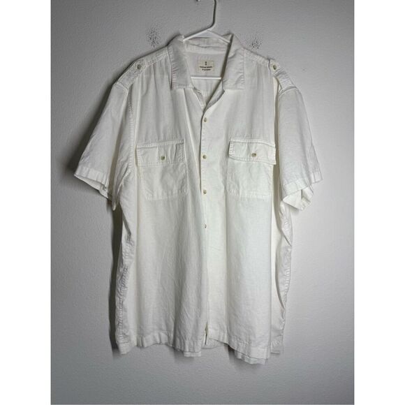 Mutual Weave Shirt Mens 2XL White Linen Blend Short Sleeve Button Down - Picture 1 of 12